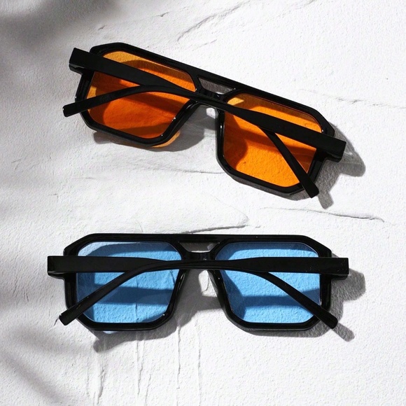Oversized Unisex Sunglasses Two Pairs Fashion Designer Square Vintage Retro Y2K - Picture 2 of 8